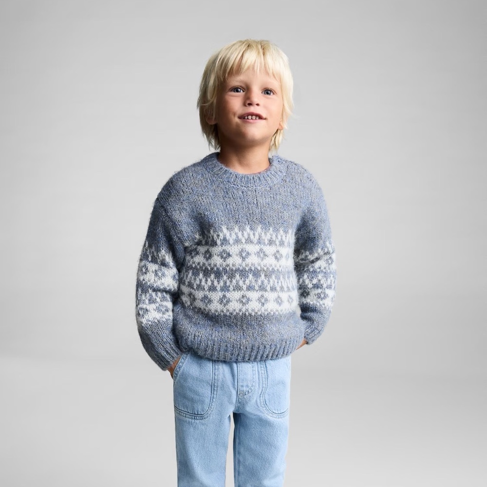 Mango Baby - Jacquard Knitted Sweater Blue - 2-3 years - Kids